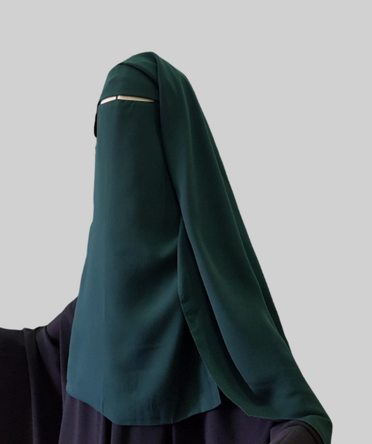 Olive green Niqab saudi back flap 2 layers