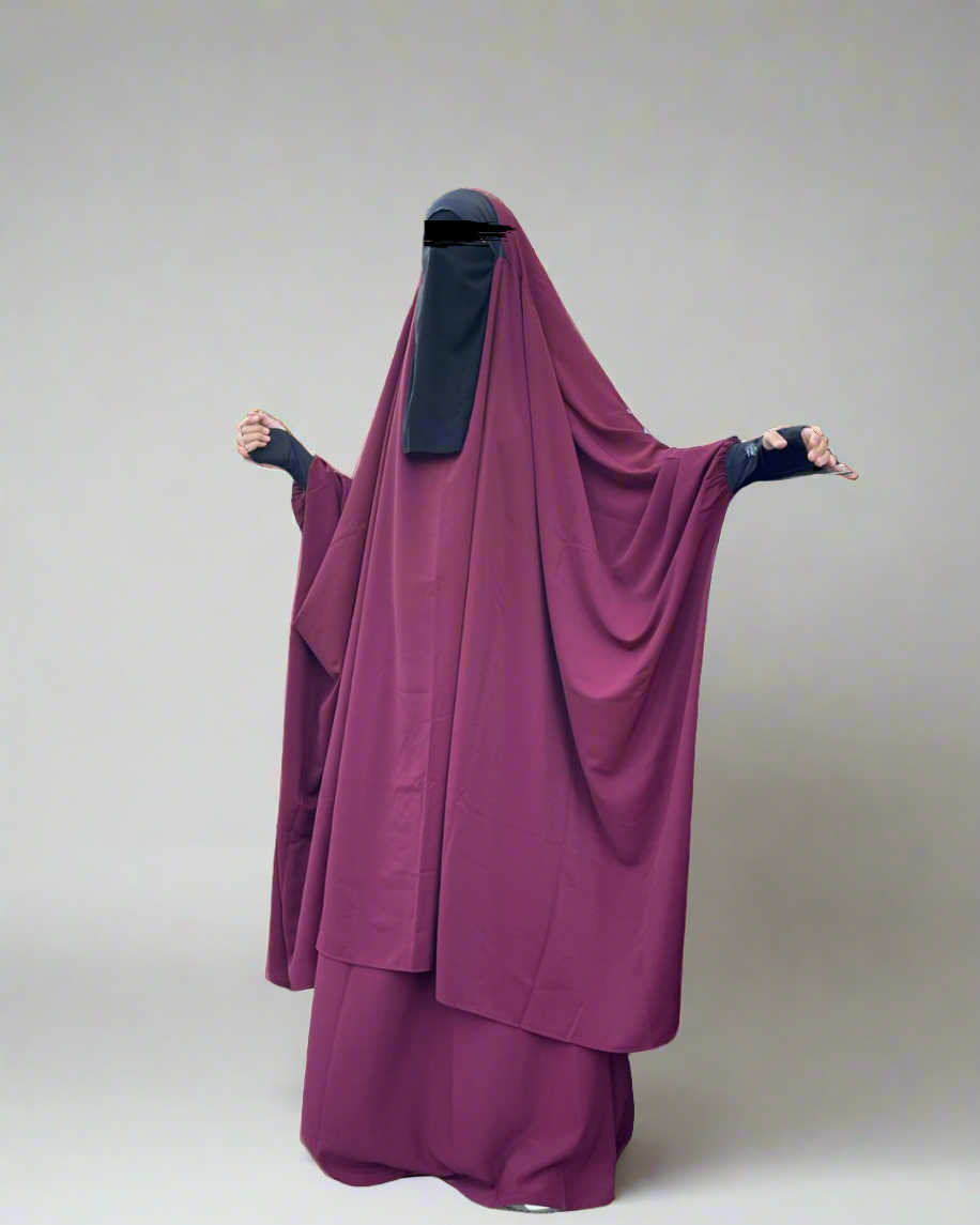 Burgundy jilbab kuwaiti 2pc